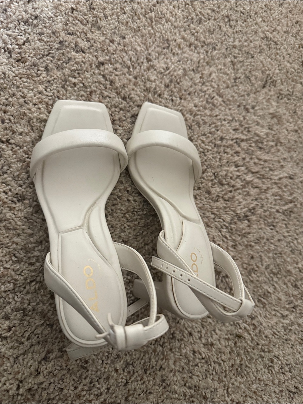 Aldo White Square-Toe Ankle Strap Sandals